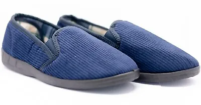 Buy Gents Comfy Slip On Mens Navy Striped Warm Indoor Slippers Shoes Hard Sole Size • 8.99£