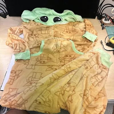 Buy Star Wars Mandalorian Grogs Baby Yoda Hooded 1 Piece Zip Youth L 12-14 Pajamas • 13.30£