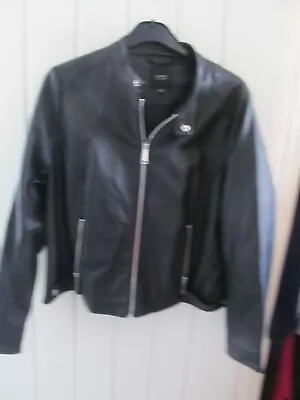 Buy Black Leather Look Biker Jacket Size 20 • 8.99£
