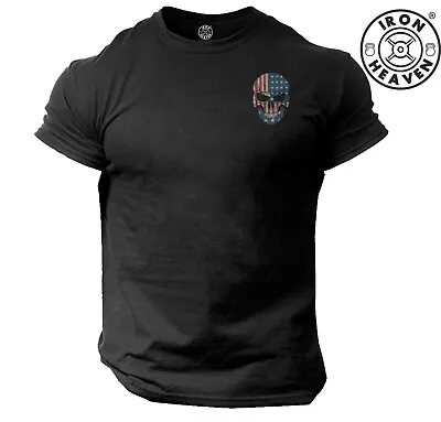 Buy American Skull T Shirt Pocket Gym Clothing Bodybuilding Training Workout Men Top • 10.99£