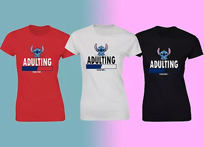 Buy Stitch Adulting Please Wait Funny Cute T-shirt Men's Women Tee Top's Gift • 8.99£