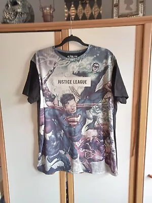 Buy Mens Black Multicoloured Justice League Graphic Superhero Retro T-shirt Size XL  • 4.99£