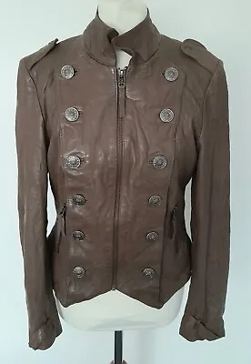Buy NEXT SIGNATURE - NEW - REAL LEATHER Jacket Military Steampunk Mid Brown Size 8  • 84.99£