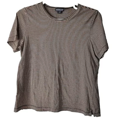 Buy Lands' End T-Shirt Womens Large Brown  Striped Cotton Short Sleeve  • 14.21£
