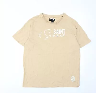 Buy Saint+Sinner Womens Beige Cotton Basic T-Shirt Size 14 Round Neck • 5.50£