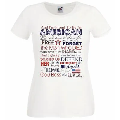 Buy Ladies Proud American God Bless USA Patriotic United States Quote T-Shirt • 12.95£