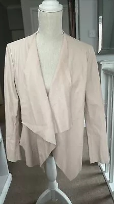 Buy Zara Waterfall Open Front Baby Pink Faux Leather Jacket Size L Large Suit 14 • 14.99£