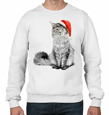Buy Maine Coone Cat With Santa Claus Hat Christmas Men's Sweatshirt Jumper • 23.95£