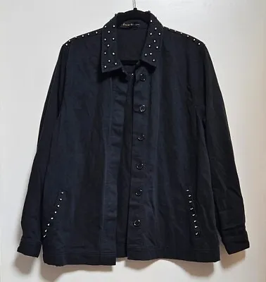 Buy Frank Usher Long Sleeve Button Front Studded Denim Jacket, Black, New, Size S/M • 20£