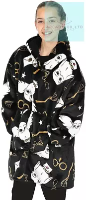 Buy Harry Potter Hedwig Girls Black Hoodie, Oversized Fleece Blanket Hoody • 28.26£
