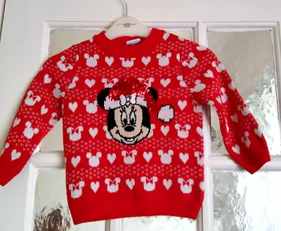 Buy Age 3 RED Knitted Disney & Friends Christmas Jumper Hip Length • 2£
