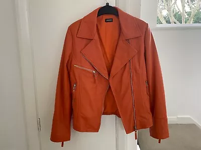 Buy Genuine Leather Biker Jacket. Beautiful Orange Colour. Silver Hardware. Size 10 • 49.99£
