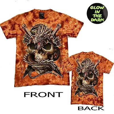 Buy Men Ty Dy Dragon/skull/sword T-shirt Both Side Print Glow In The Dark • 12.99£
