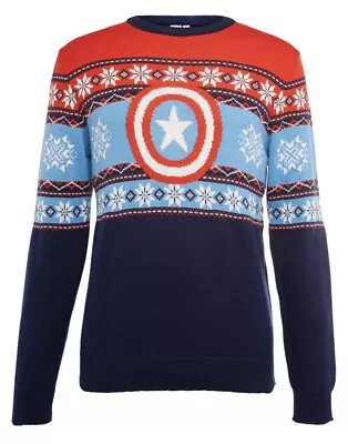 Buy MARVEL Captain America Men's Christmas Knitted Novelty Jumper Festive Primark BN • 28.99£