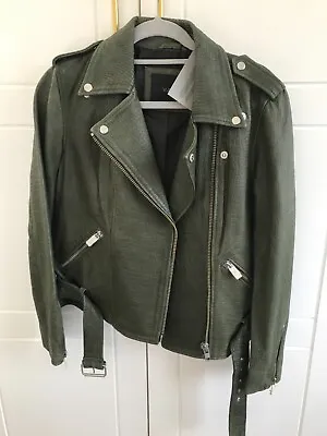Buy YAS - Biker Style Croc REAL LEATHER Jacket Green Size L  12-14 • 190£
