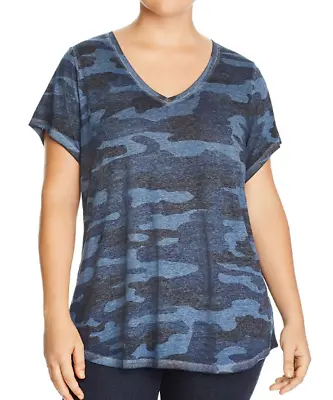 Buy Lucky Brand Women's T-shirt 1X Blue Camo Print V-Neckline Top Pullover Tee NWT • 28.43£