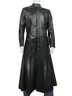 Buy Men Long Black Napa Classic Fashion Biker Leather Matrix Jacket Neo Rock Coat • 159.99£