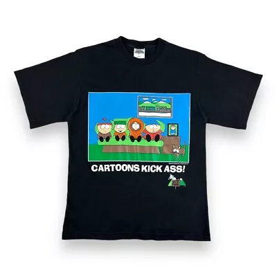 Buy Vintage 1998 South Park Cartoons Kick Ass T Shirt 90's Black Small • 27.99£