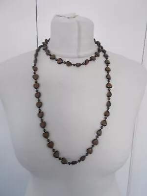 Buy Costume Jewellery Women's Black Brown Heart  Beaded Statement Necklace • 7.85£