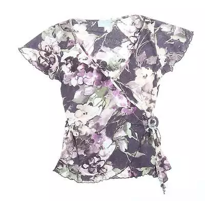 Buy Wallis Womens Purple Geometric Polyester Wrap T-Shirt Size 12 V-Neck • 5.50£