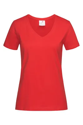 Buy Womens Ladies Fit 100% Cotton Short Sleeve V-Neck Vee Neck Tee T-Shirt S-XXL • 7.99£