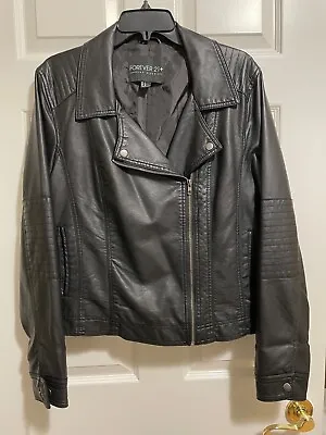 Buy Forever 21 Women's Size 1X Black Faux Leather Jacket With Pockets, Soft & Supple • 23.68£