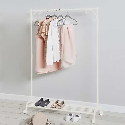 Buy Shabby Chic Cream Metal Garment Rail Vintage Style Clothes Rail With Shoe Rack • 19.99£