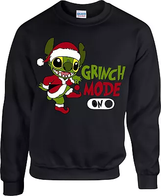Buy Grinch Mode On Stitch Christmas Jumper, Grinch Disney, Unisex Adults Jumper Top • 22.01£
