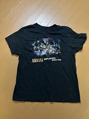 Buy Nirvana Unplugged Shirt Women’s Sz Large Short Sleeve Concert Shirt Band Black • 18.90£