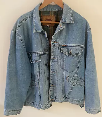 Buy Easy Jeans Denim Jacket Tartan Fleece-Lined Sz M 24/26  Style 3402  GC • 29.99£