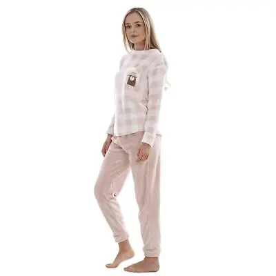 Buy Ladies Plush Super Soft Check Pyjamas Warm Bear Fleece PJ'S REDUCED 2 CLEAR! • 12.99£