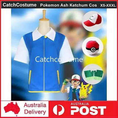 Buy Pokemon Ash Ketchum Pokemon Go Jacket + Gloves + Hat + Ball Cosplay Full Costume • 21.38£