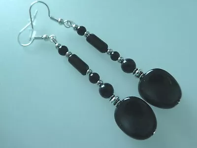 Buy Vintage Style Black Twisted Oval Glass Long Drop Earrings Goth Jewellery Gift • 9.29£