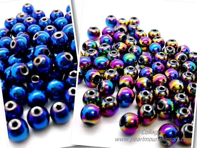 Buy Heavy Metal Shine Beads 6mm - Multi Or Blue - Pack Of 20 • 1.60£