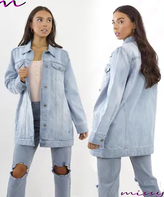 Buy New Womens BLEACH WASH Blue Longline Distressed Denim Ladies Jacket 10 12 14 16  • 13.99£