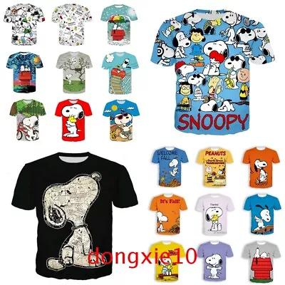 Buy Womens Mens Snoopy Cartoon 3D Print T-Shirt Short Sleeve Pullover Tee Tops Gift • 11.17£