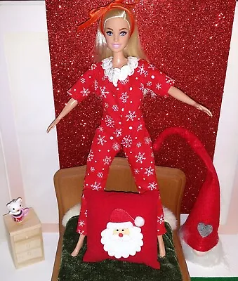 Buy Barbie Christmas Deco Wood Bed & 1 NEW BARBIE In Pajamas & MATTEL Accessories • 2.57£