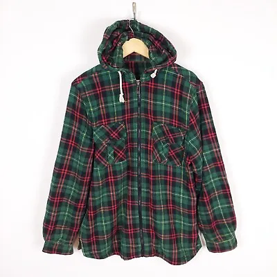 Buy Green Plaid Hooded Fleece Lined Flannel Shacket Size Small • 18£