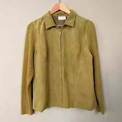 Buy Vintage Y2k Faux Suede Knit Sleeve Lime Jacket Size 12 • 14.41£
