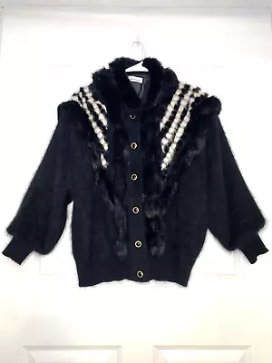 Buy Vintage Shine Rabbit Fur Black & White 80s Style Jacket Gold Buttons Size XL-XXL • 144.62£