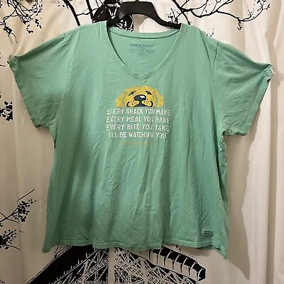 Buy Life Is Good Crusher Tee Dog Watching You Short Sleeve V Neck Knit Green XXL • 18£