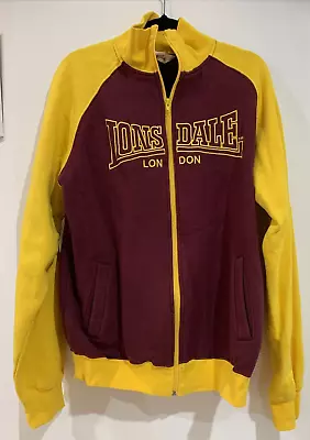 Buy Lonsdale London Medium Mens Zipped Jacket / Jumper Maroon & Yellow Slim Fit • 24.69£