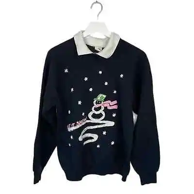 Buy Vintage Puffy Snowman Let It Snow Collared Sweatshirt - Women's Size L • 28.95£