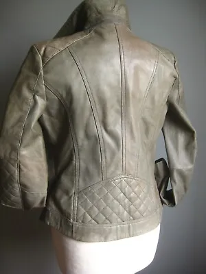 Buy NEXT Steampunk LEATHER JACKET 6 8  BOMBER AVIATOR Biker Faded Ladies Distressed  • 64.99£