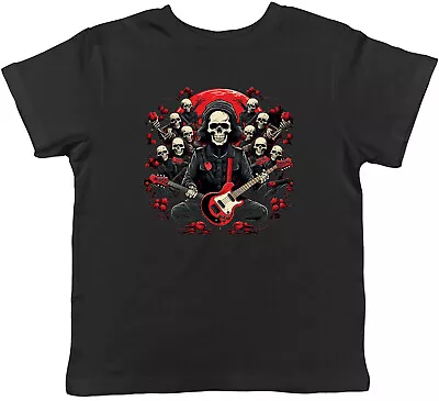 Buy Skeleton Music Band Kids T-Shirt Rock N Roll Roses Guitar Children Boy Girl Gift • 5.99£