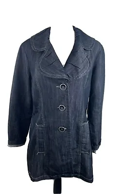 Buy BACCINI Women’s Denim Jean Jacket Pea Coat Swing Fit Flare Dark Wash Button Lg • 13.24£