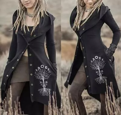 Buy 2024 Woman's Black Medieval Retro Hooded Shawl Gothic Steampunk Jacket UK • 31.19£