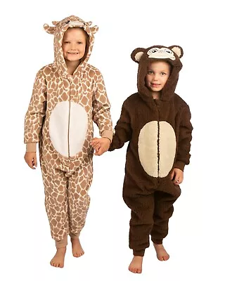 Buy Kids All In One Fleecy Sleepsuit One-Piece Sleepsuit Pyjamas Monkey Giraffe 2-13 • 17.49£