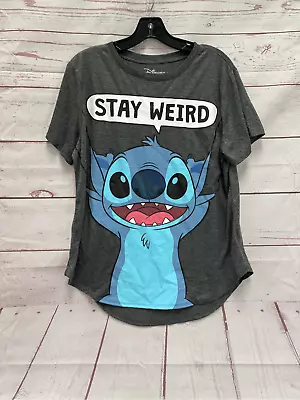 Buy Disney Lilo & Stitch Stay Weird Grey Juniors Size XL Short Sleeve T-Shirt • 9.91£