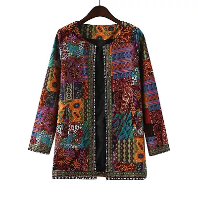 Buy Women Casual Vintage Ethnic Style Floral Print Long Sleeve Jackets Coat Ladies • 29.99£